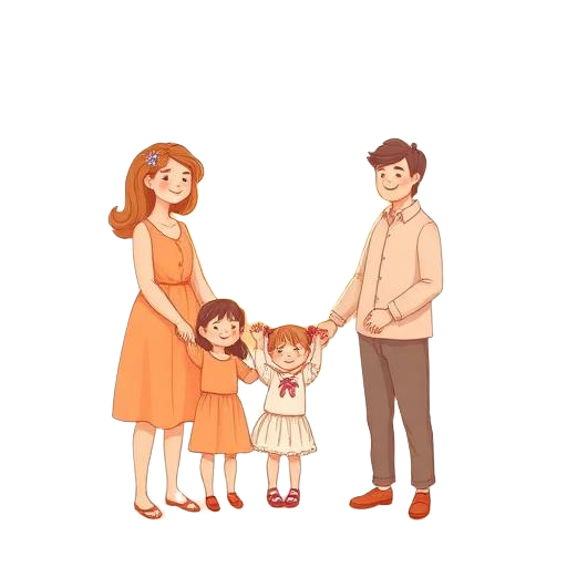 Illustratie: familiekring van drie personen om een hartje